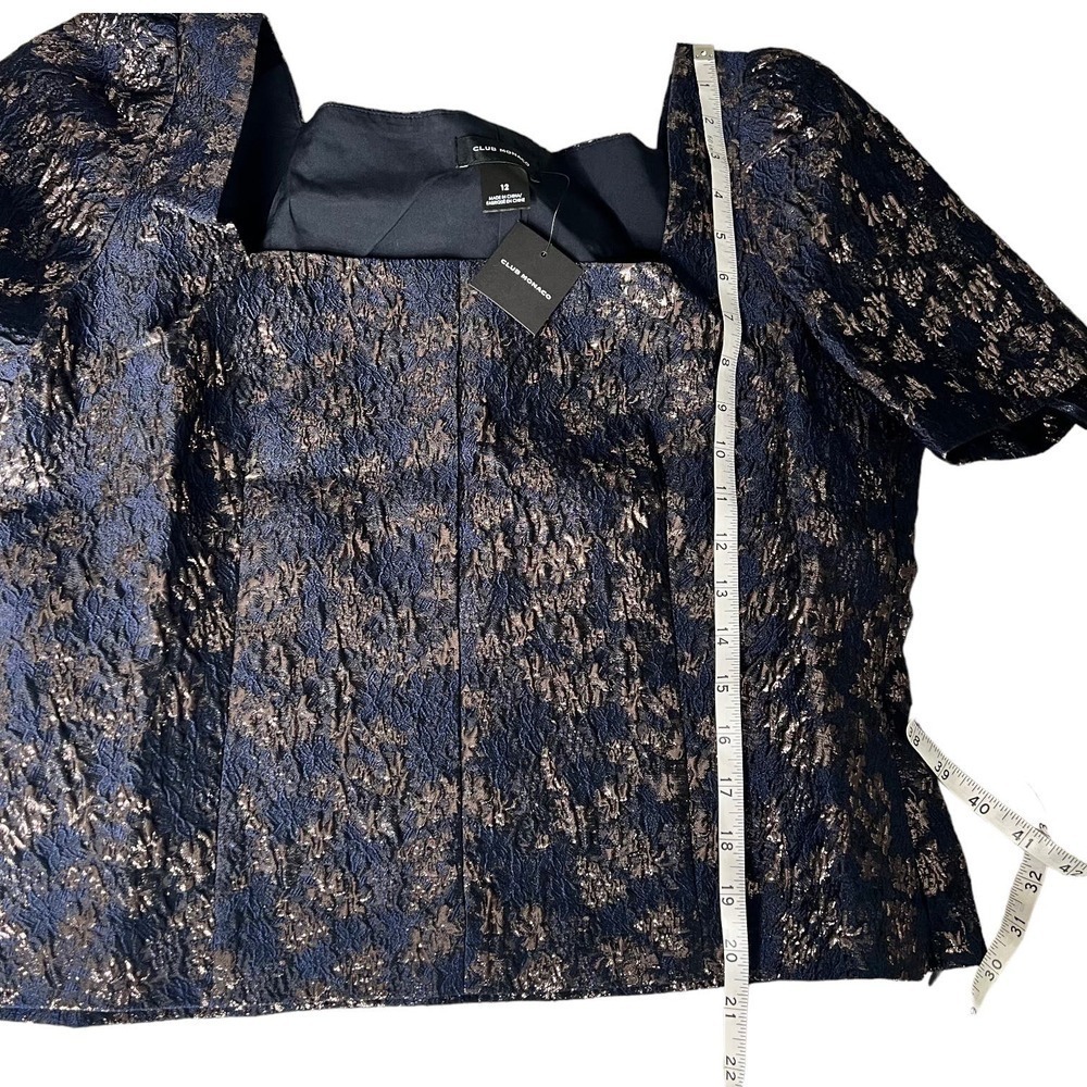 New Women’s Club Monaco Brocade Puff Sleeve Blouse Size 12 - Picture 9 of 10